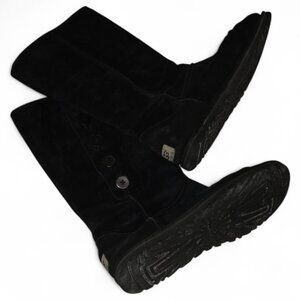 Ugg Suede Boots Button Side Fold Over Black Womens Size 9 Vintage